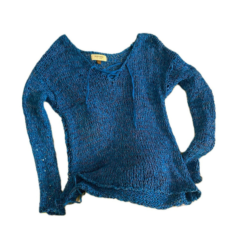 Cobalt blue open knit slinky long sleeve top - size L